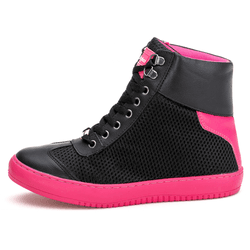 Tênis Sneaker Couro Legitimo Preto Rosa Calçado Fi... - CALCADOFITNESS