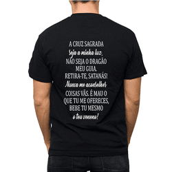 Oração São Bento A Cruz Sagrada - Camiseta Preta -... - CAMISETAS DA FÉ