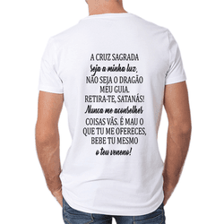 Oração São Bento A Cruz Sagrada - Camiseta Branca ... - CAMISETAS DA FÉ