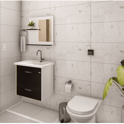 KIT TOUCADOR ROMA C/ PE + PIA + ESP TEXTURA PRETO - Casa Fácil Materiais Para Construção