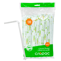 Canudo sache Branco - Flexível c/ 100 unidades. - César Embalagens