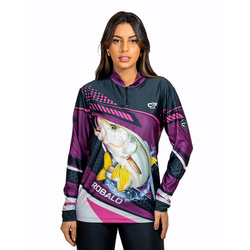 CAMISA FEMININA C.F BRASIL ROXA PEIXE ROBALO - P05... - CFBRASIL