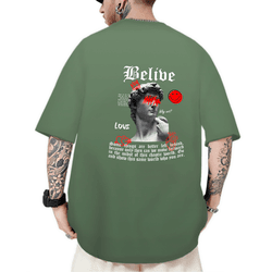 Camiseta Oversized Masculina Estatua Belive Verde ... - CHIELLA