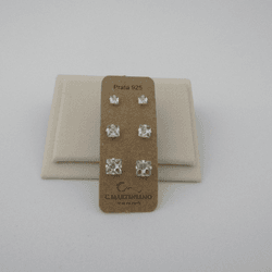 Trio Zircônia Quadrada Acqua Marine Garras 3,4,5mm... - C Martiniano Joias
