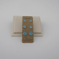 Trio Zircônia Quadrada Azul Piscina Garras 3,4,5mm... - C Martiniano Joias