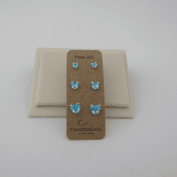 Trio Zircônia Coração Azul Piscina Garras 3,4,5mm ... - C Martiniano Joias