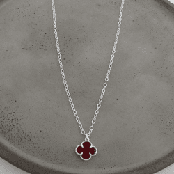 COLAR INSPIRAÇÃO VAN CLEEF TREVO ZIRCÔNIA COR RUBI... - PRATAS POMPOSA