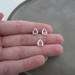 Conjunto Brinco e Pingente Gota Zircônia Rosa Clar... - C Martiniano Joias