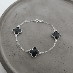 Pulseira 3 Trevos zircônia onix 14mm 20cm - 26328 - C Martiniano Joias