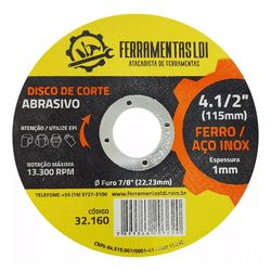 Disco de Corte Fino 4.1/2 115mm Inox Ferro - LDI F... - SÓ AQUI FERRAMENTAS