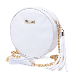 Bolsa Feminina Branco Pequena Redonda Elegante Alça Transversal Santucci