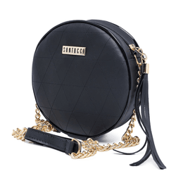 Bolsa Feminina Preto Pequena Redonda Elegante Alça Transversal Santucci