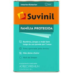 Tinta Acrílica Acetinado 18 Litros Suvinil Família Protegida Branco - CONSTRUTINTAS