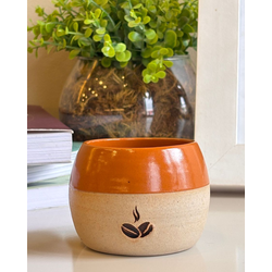 Copo em Cerâmica Branco/Terracota - GUSTAVO LEONEL CAFÉS ESPECIAIS 