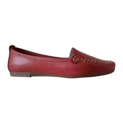 Mocassim Feminino Couro Legítimo Vermelho Pesponto