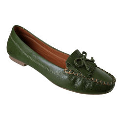 Mocassim Feminino em Couro Verde Claro