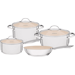JOGO DE PANELAS AÇO INOX 4 PEÇAS UNA CERAMICA BEGE... - DEPOSITO CENTRAL 