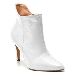 Bota Feminina Cano Curto Bico Fino Tecido Napa Verniz Branco - KRN SHOES | Calçados Casuais
