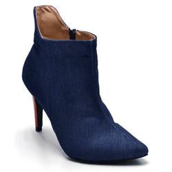 Bota Feminina Cano Curto Bico Fino Tecido Jeans - KRN SHOES | Calçados Casuais