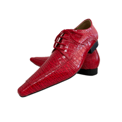 Sapato Masculino Italiano Em Couro Vermelho Croko ... - Di Paolo Sapatos Masculinos