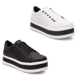 Kit 2 Pares Tênis Casual Helena Bran C/ Azul e Preto C/ Branco - DK Shoes | Tênis Casuais Femininos