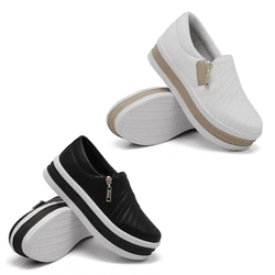 Kit 2 Pares Tênis Dk Calce Fácil Slip Preto e Rose - DK Shoes | Tênis Casuais Femininos