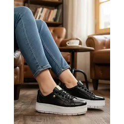 Tênis Casual Flat Amarrar Glitter DK Shoes Off White Couro Legítimo