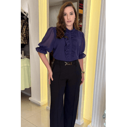 Blusa de crepe com jabour - 17449 - Dominique por Fátima Abrahão | Elegante e atemporal