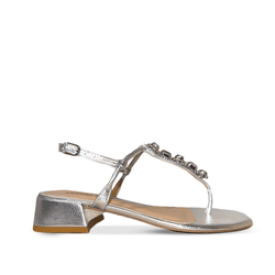 Sandália Prata Slingback Pedrarias Salto Baixo Blo... - Donna Lu