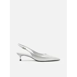 Scarpin Prata Salto Kitten Slingback - Donna Lu