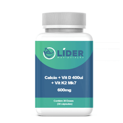 Calcio 600mg + Vit D 400ui + Vit K2 Mk7 – 30 cápsu... - Lider Manipulação