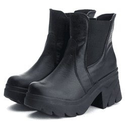 Bota Coturno Chelsea Feminina Couro Legitimo Preto... - DROP FIT