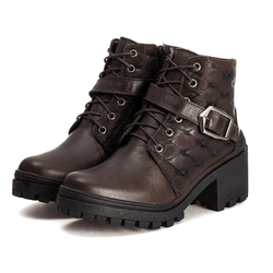 Bota Coturno Feminino Couro Legitimo Café- REF: 67... - DROP FIT