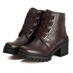 Bota Coturno Feminino Couro Legitimo Café - REF: 6... - DROP FIT
