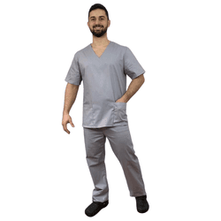 Pijama Cirúrgico Masculino Tricoline - Cinza - Empório Materno