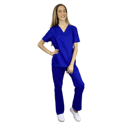 Pijama Cirúrgico Feminino Brim Leve - Azul Royal - Empório Materno