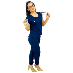 Pijama Cirúrgico Feminino Trendy - Gabardine Azul Marinho - Empório Materno