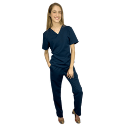 Pijama Cirúrgico Tradicional Feminino - Gabardine Azul Marinho - Empório Materno