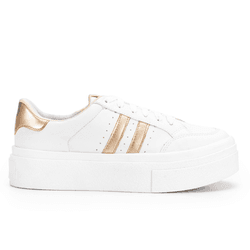 Tenis Feminino Sapatenis Sola Alta Listras Dourado... - Estilo Shoes