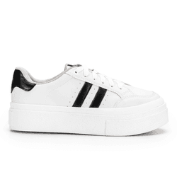 Tenis Feminino Sapatenis Sola Alta Listras Branco ... - Estilo Shoes