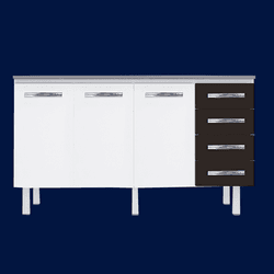 Armário Gabinete Para Cozinha Branco Gavetas Pretas Vitralfer 1.50 metros