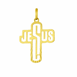 Pingente De Ouro 18k Cruz Vazado Com Nome Jesus Mé... - Fábrica do Ouro ®️