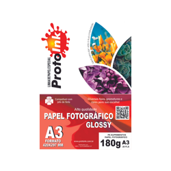 PAPEL FOTO A3 GLOSSY 180G 20FLS PROTOINK - 3020500... - PARÁ SUPRIMENTOS