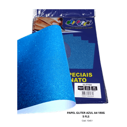 Papel Glitter Azul Neon A4 180g 5 Fls - 10451 - PARÁ SUPRIMENTOS