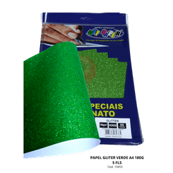 Papel Glitter Verde A4 180g 5 Fls - 10453 - PARÁ SUPRIMENTOS