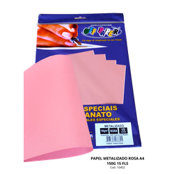 Papel Metalizado Rosa A4 150g 15 Fls - 10402 - PARÁ SUPRIMENTOS