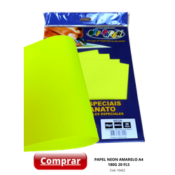 Papel Neon Amarelo A4 180g 20 Fls - 10422 - PARÁ SUPRIMENTOS