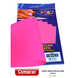 Papel Neon Pink A4 180g 20 Fls - 10424 - PARÁ SUPRIMENTOS