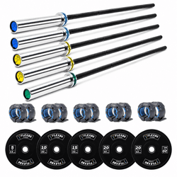 Kit 5 Barras Olímpicas Oficial Crossfit LPO + 300kg Anilhas Bumper + 5 Pares Presilhas Flexbe Fitnes... - Flexbe Fitness