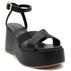 Sandália Plataforma Anabela Floter Preto 9000 Flor... - Flor da Pele Calçados Femininos